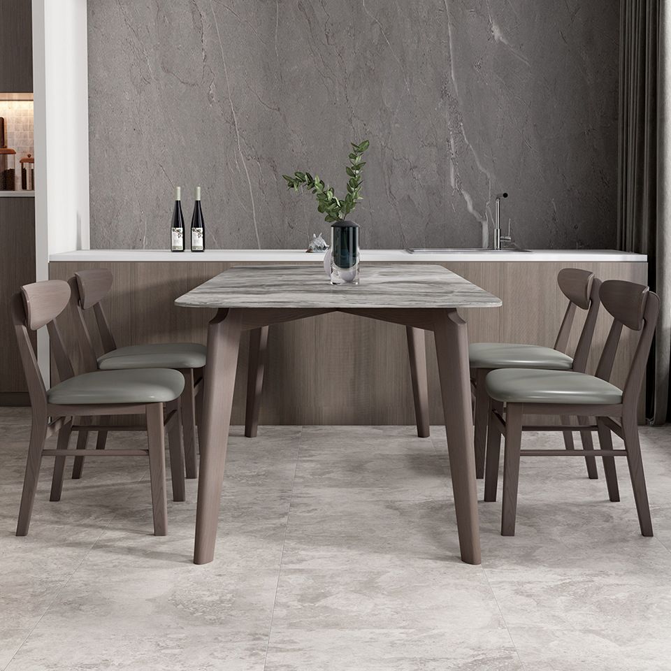 Mesa de comedor de piedra sinterizada de estilo moderno con mesa gris y 4 patas de madera maciza base para uso en el hogar