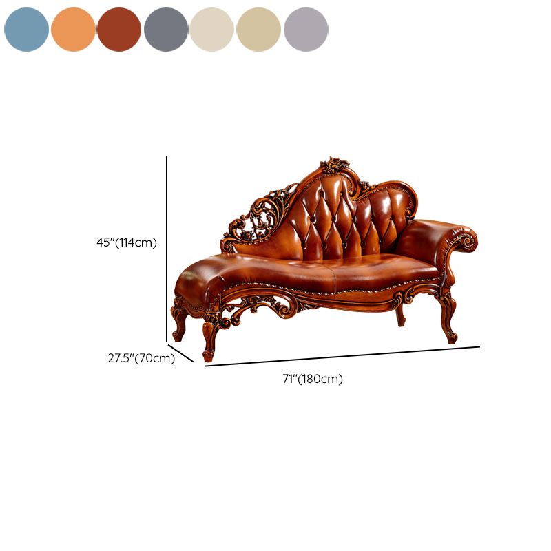 Genuine Leather  Accent Chair Traditional Solid Wood Rolled Arms Chaise