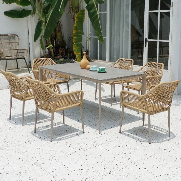 Boho Style Dining Set Stone Top 1/5/7 Pieces Dining Set with Metal Base