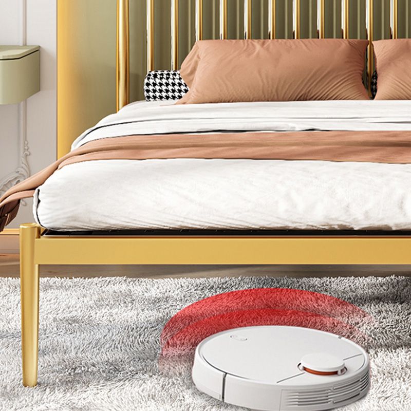 Contemporary Finish Metallic Open-Frame Bed Glam Wire-Grid Iron Bed Frame with Headboard