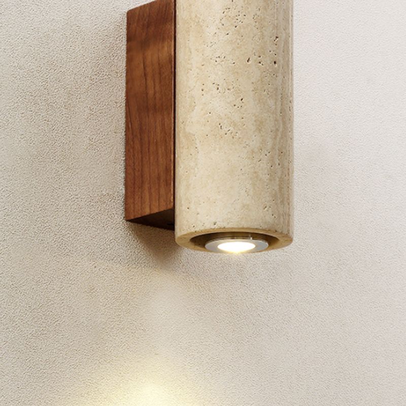 Cylinder Shape Wood Wall Sconces Modern 1-Light Wall Mount Light Fixture in Brown