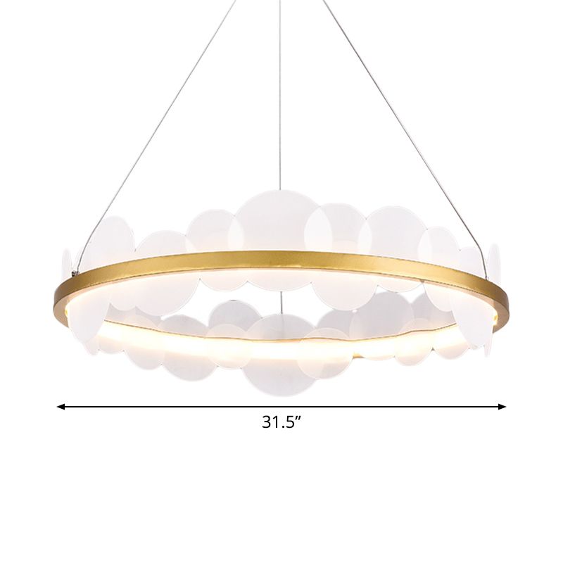 Mid Century Loop Metal Chandelier LED Pendant Ceiling Light in Gold with Acrylic Bubble Flakes Decor