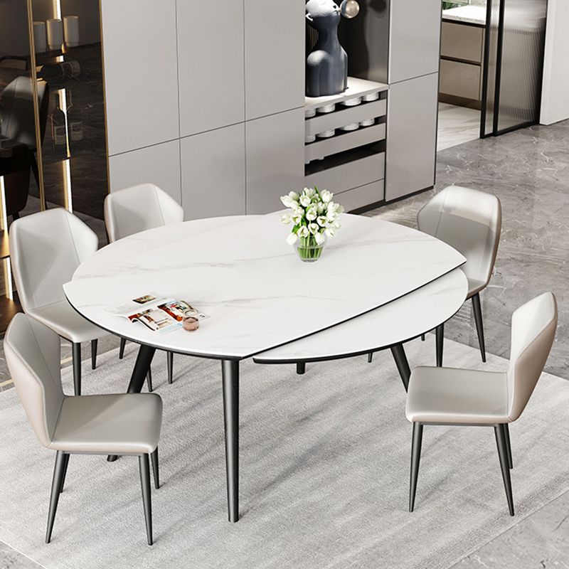 Modern Simple Dining Table Sintered Stone Dinner Table with Wooden Base