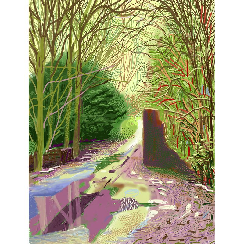Big Puddles on Road Mural Waterproof Modern Art Bedroom Wall Covering in Pink-Yellow