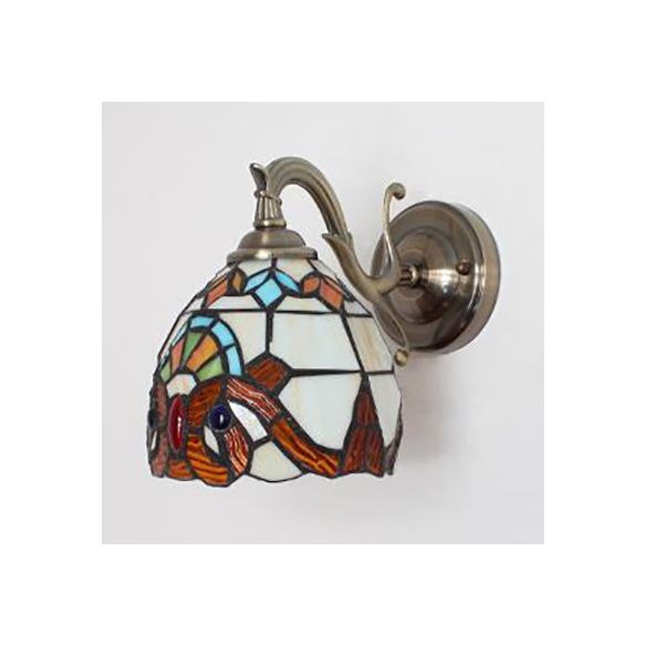 Stained Glass Wall Lighting Tiffany Rustic 1 Light Wall Mount Light in Brown/Blue/Beige/Blue-White for Bedroom