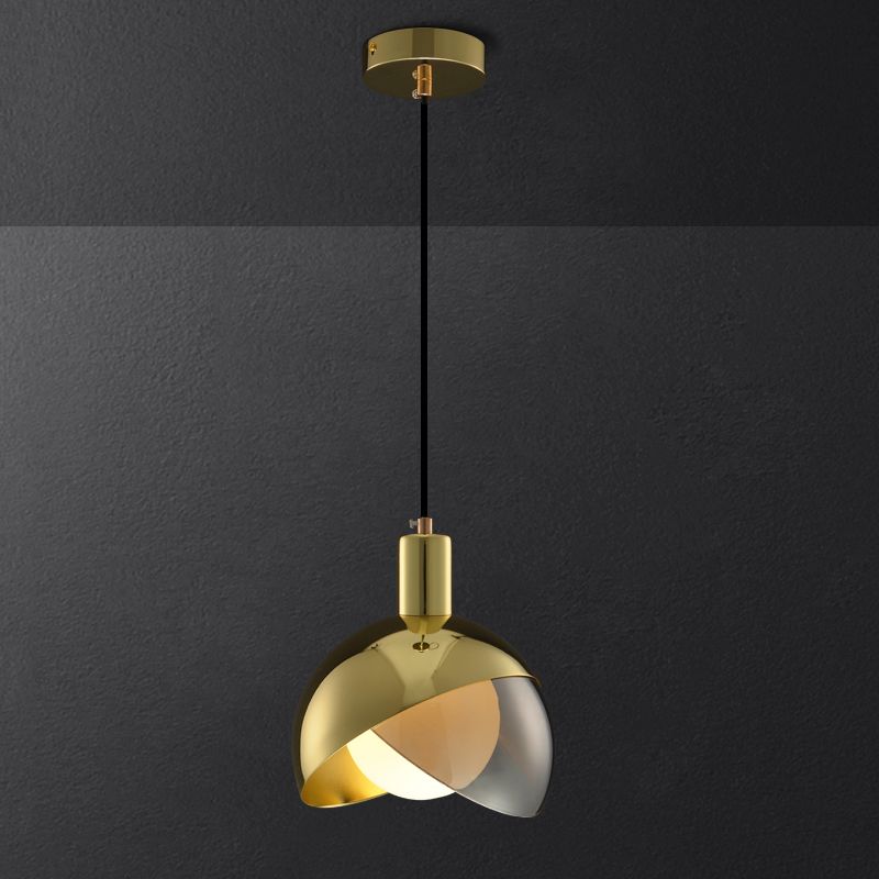 Split Dome Drop -Lampe Moderne Metall 1 Leichtanhänger Beleuchtung mit innerer Kugel Opalglas Schatten