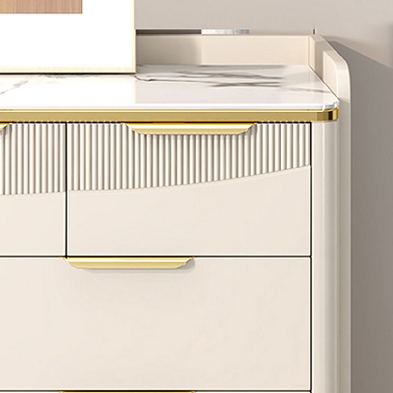 Glam Stone Chest Bedroom Storage Chest in White with Metal Legs