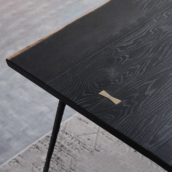 Mesa de comedor rectangular industrial mesa de madera maciza con 4 piernas negras