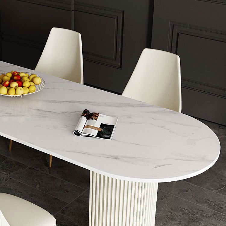 Metal Traditional Luxury Dining Table Free Form Sintered Stone Table with Double Pedestal