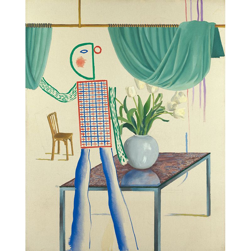 Yellow-Green Art Deco Mural Wallpaper Full Size Bot Man Wall Covering for Bedroom