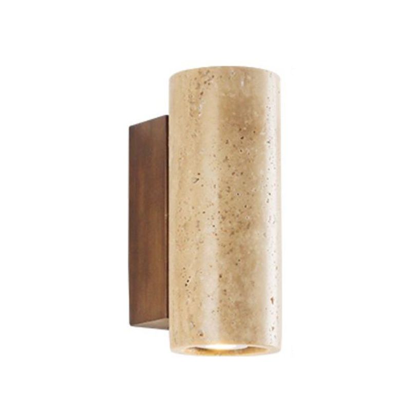 Cylinder Shape Wood Wall Sconces Modern 1-Light Wall Mount Light Fixture in Brown