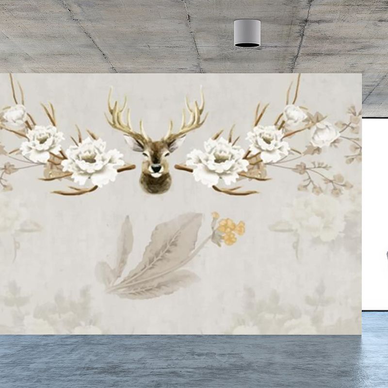 Reindeer Mural Wallpaper Modern Non-Woven Material Wall Covering in Pastel Color