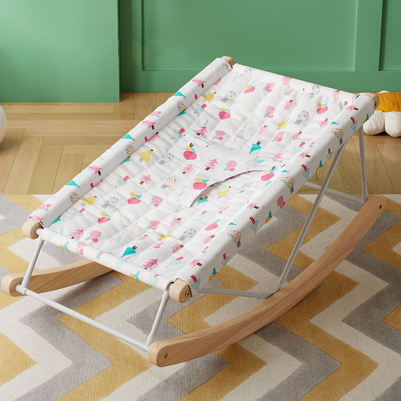 Traditional Solid Wood Oval Rocking Light Wood Crib Cradle with Pad