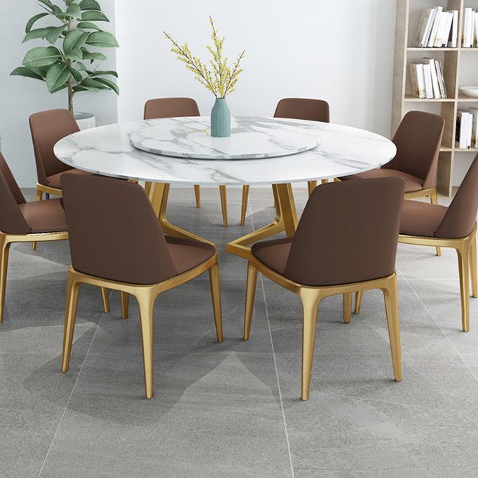Metal and Stone Table Glam Style Round Dining Table for Home Living Room