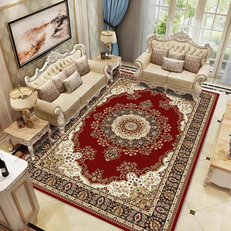 Navy Bohemian Carpet Polyester Graphic Carpet Washable Carpet for Living Room