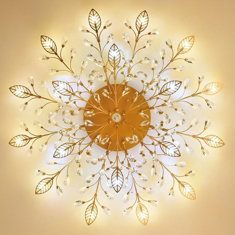 Gold Rami Soffitto Light Fixture Rustico Crystal Hallway LED Flush Montaggio Lampada
