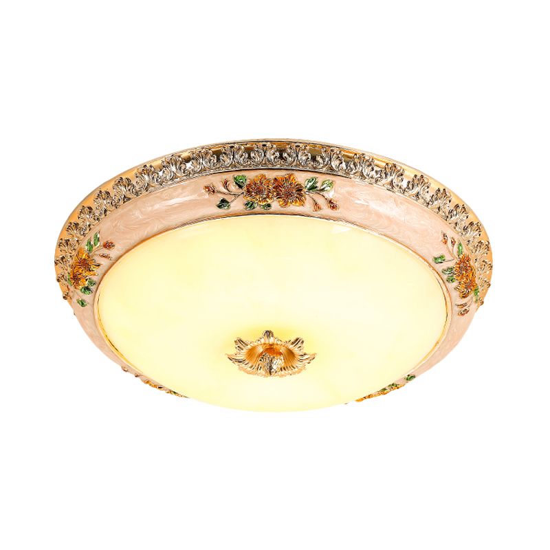 Resin Carved Floral Flushmount Lamp Korea Countryside LED Bedroom Flush Ceiling Light in Gold
