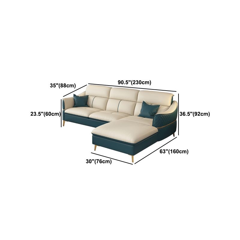 Beige Genuine Leather Sofa/Sectional Tear Resistant Square Arm Sofa for Living Room