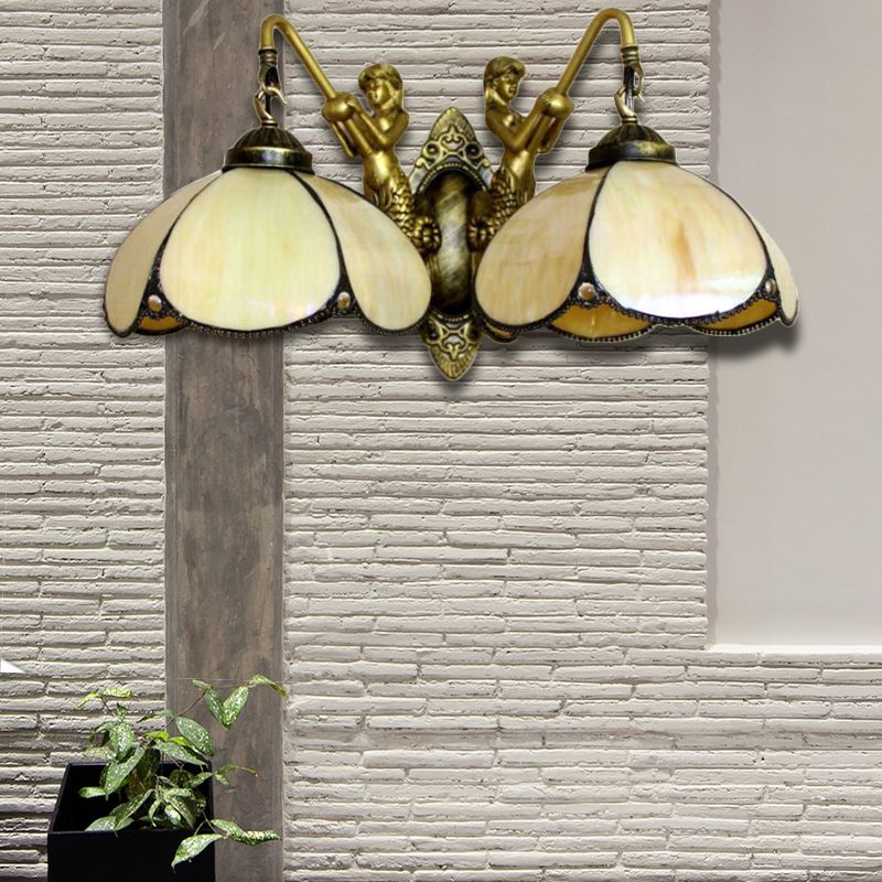 2 Lights Petal Sconce Lighting Tiffany Yellow Glass Sconce Light Fixture for Bedroom