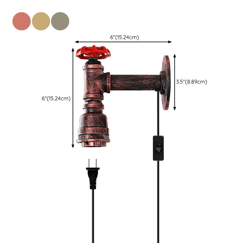 Industrial Metal Wall Sconce Pipe Shape Wall Light for Living Room in Rust