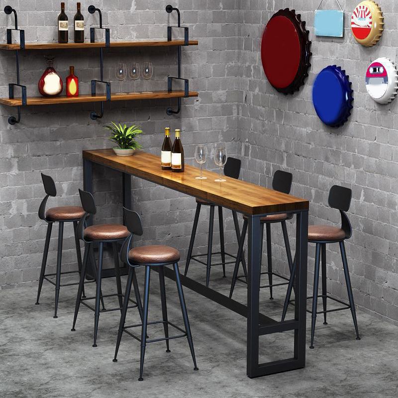 Industrial Solid Wood Bar Table Black and Metal Base Bar Table