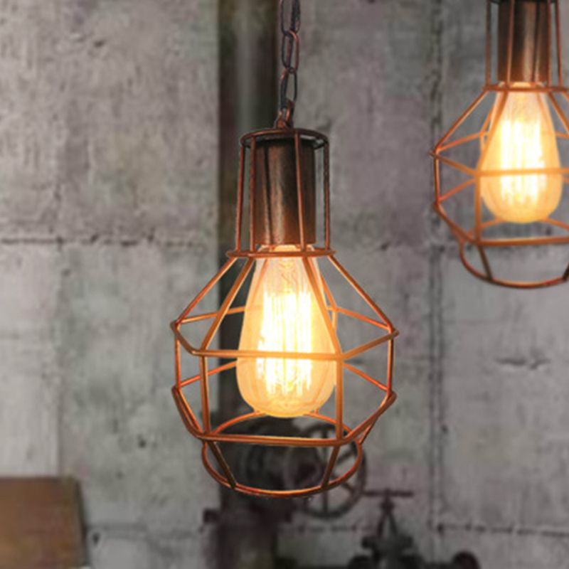 Costil de techo de metal globe Industrial 1 Luz de la sala de estar Luz en óxido/negro