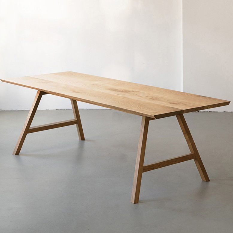Contemporary Rectangle Dining Table Pine Solid Wood Table with Double Pedestal
