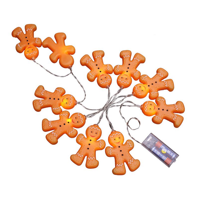 Plastic Biscuit Man Light String Modern 20/40-Bulb Orange Battery Powered Starry Fairy Lamp, 8.2/16.4 Ft