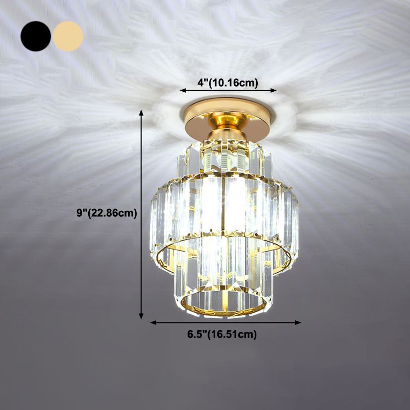 Contemporary Cylinder Flush Light Fixture Crystal 1 Light Flushmount Lighting