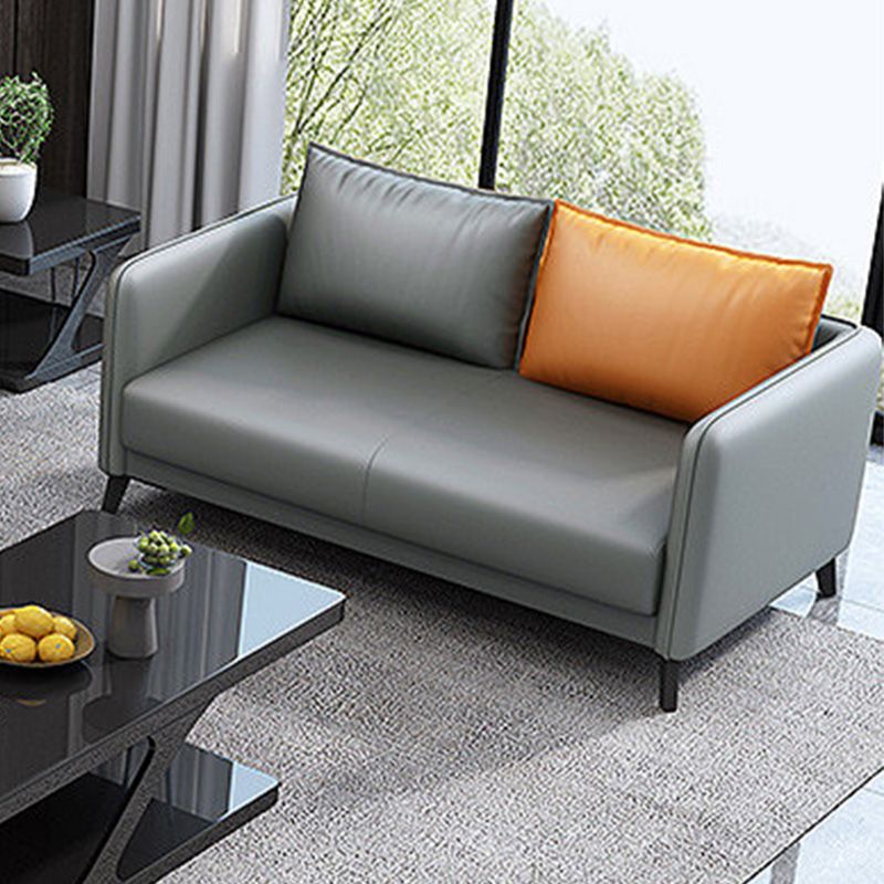 Standard Square Arm Leather Stain Resistant Sofa Couch with Pillows