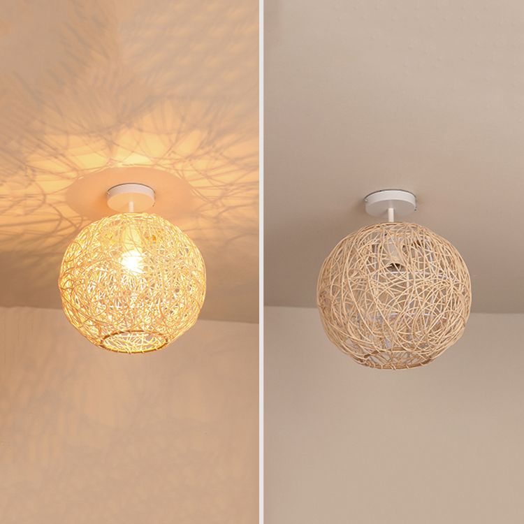 Spherical Ceiling Flush Mount Asia Rattan Semi Flush Mount Lighting