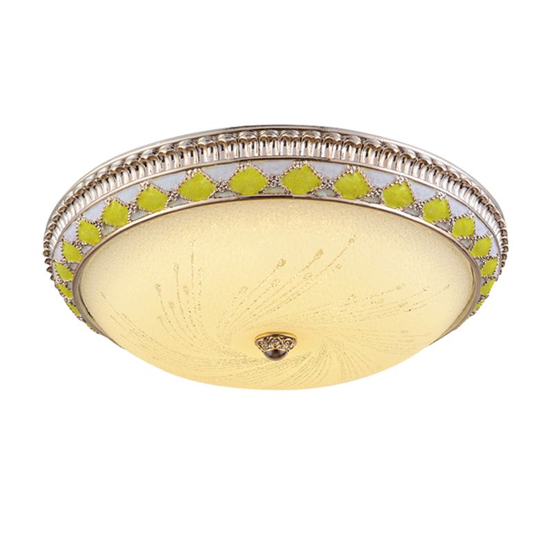 Frosted Glass Round Ceiling Flush Farmhouse Drawing Room LED Flush Mount Lighting in Gold, 12"/16"/19.5" Width