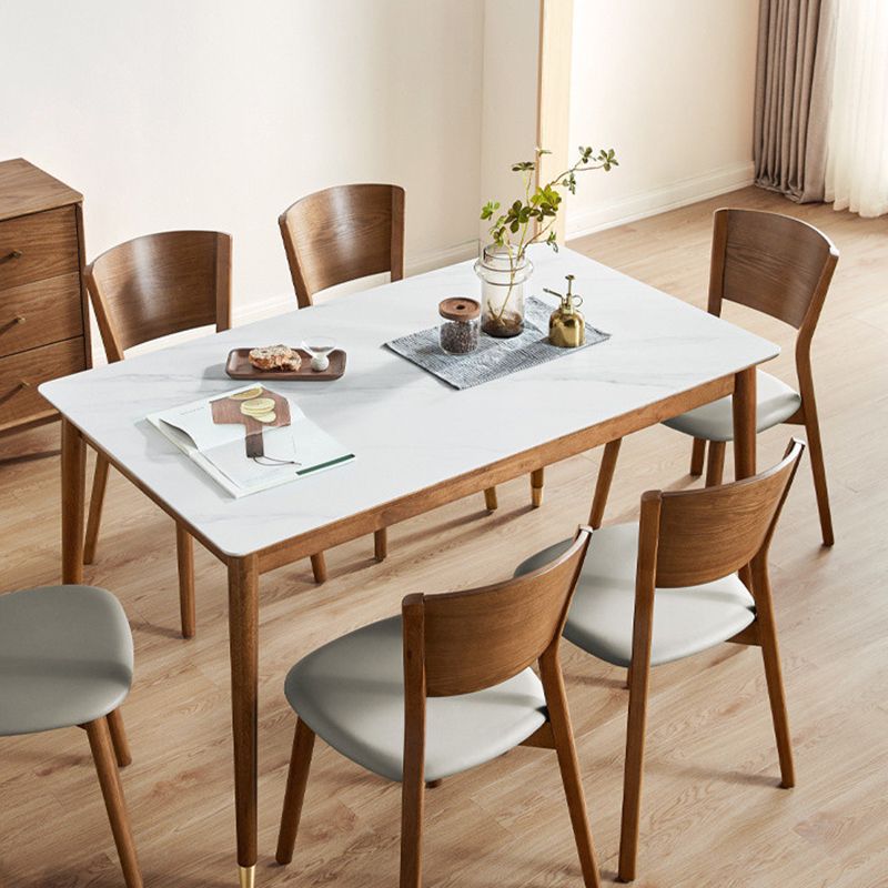 Sintered Stone Dining Table Rectangle Modern Dinner Table with Wooden Legs