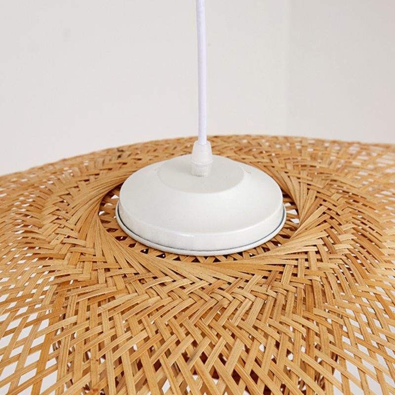 Beige Asia Pendulum Light Rattan 1-Light Hanging Ceiling Light for Dining Room