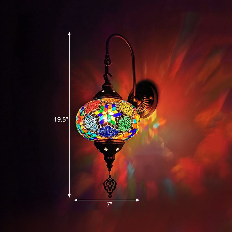 Stained Glass Globe Wall Sconce Decorative 1 Head Indoor Wall Mounted Lamp in Red/Sky Blue/Purple