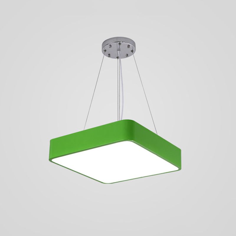 Semplicità quadrata a led lampada a ciondolo in metallo per bambini lampadario camera da letto in verde