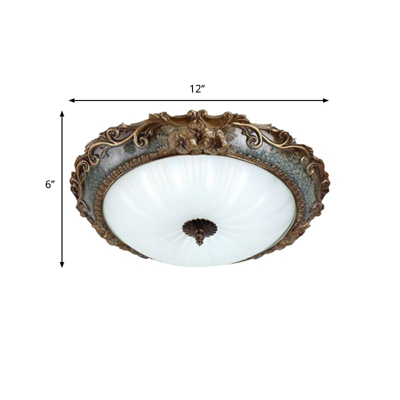 Resin Brass Flush Mount Lighting Round Shape 12"/16"/19.5" W 2/3-Light Rustic Ceiling Lamp with Floral Pedestal