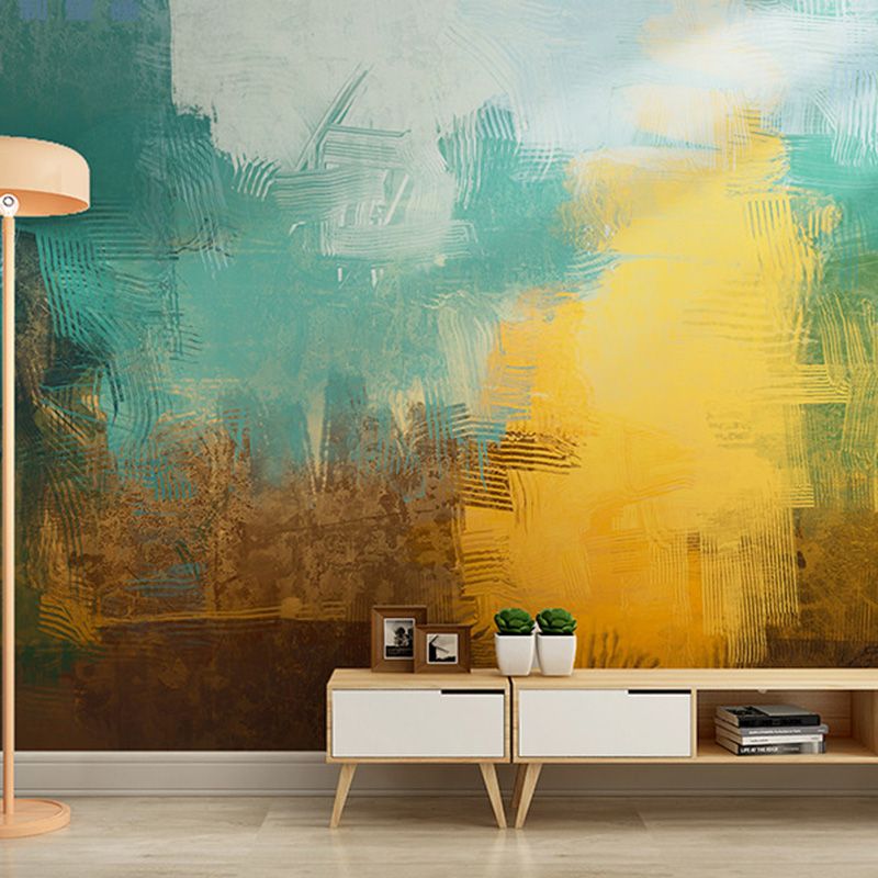 Giant Wall Covering for Living Room Forest Mural Wallpaper in Green and Yellow, Stain-Resistant