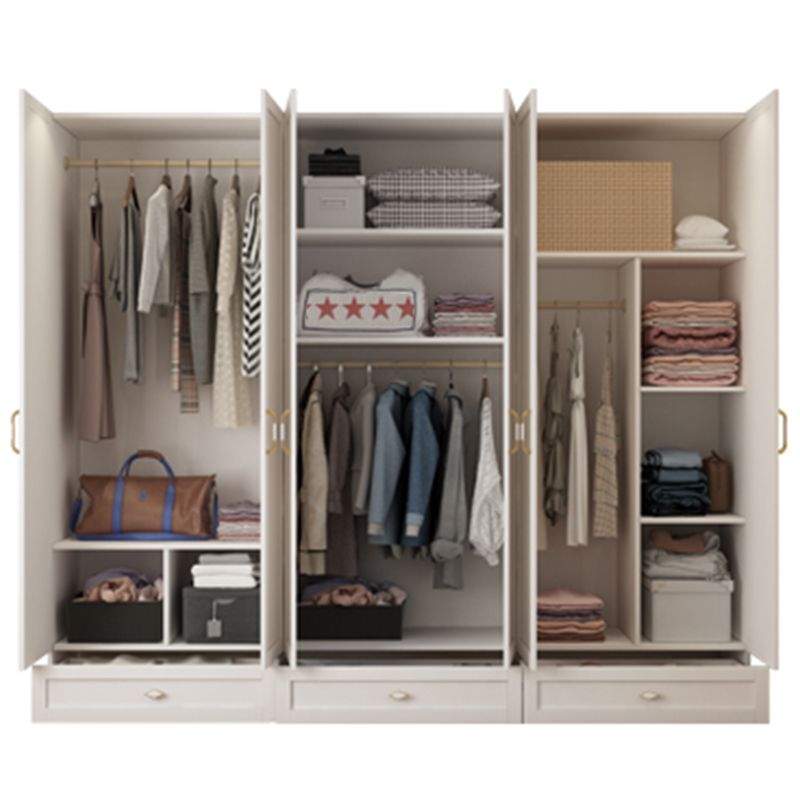 White Hinged Wardrobe Cabinet Engineered Wood Wardrobe Armoire