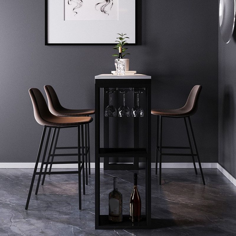 Industrial Sintered Stone Bistro Bar Table Rectangle Metal Base Bar Table with Storage