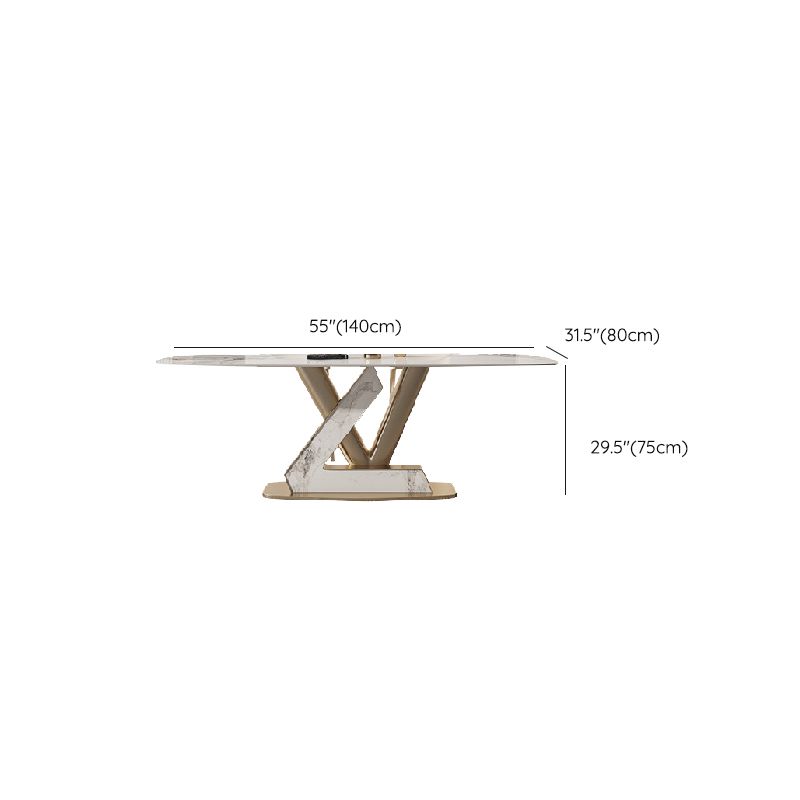 Glam Rectangle Dining Table Sintered Stone Table with Metal Legs for Kitchen