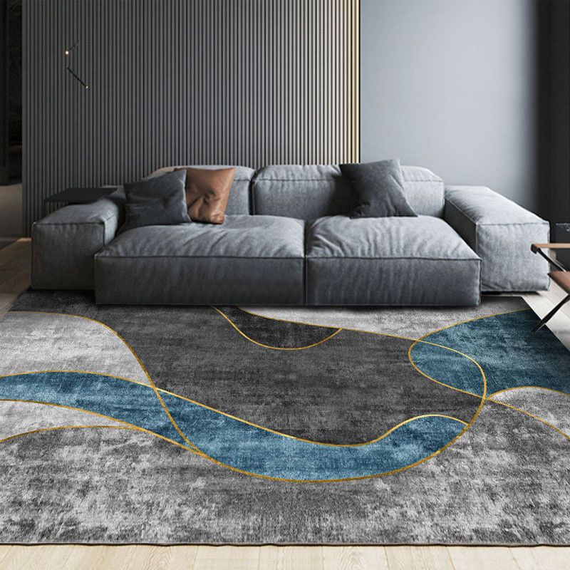 Fancy Modern Carpet Grey Geometric Orint Rug Polyester Anti-Slip Area Rug for Living Room