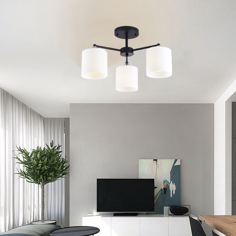 Cylinder Semi Flush Light Fixture Traditional Glass Ceiling Light for Living Room