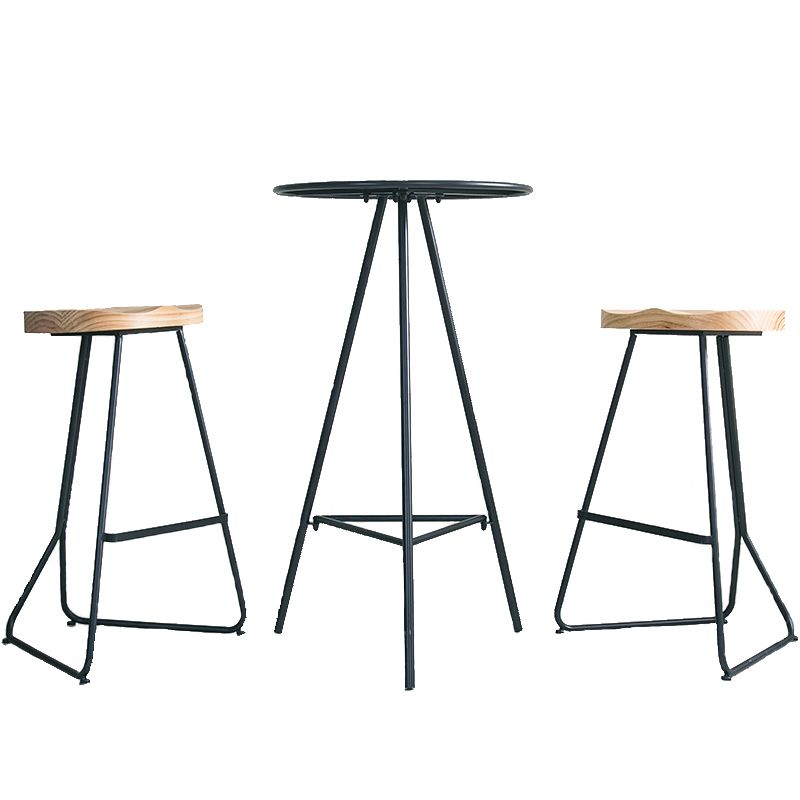 Round Indoor Industrial Bar Dining Table Iron Tripod Pedestal Bistro Table with Footrest