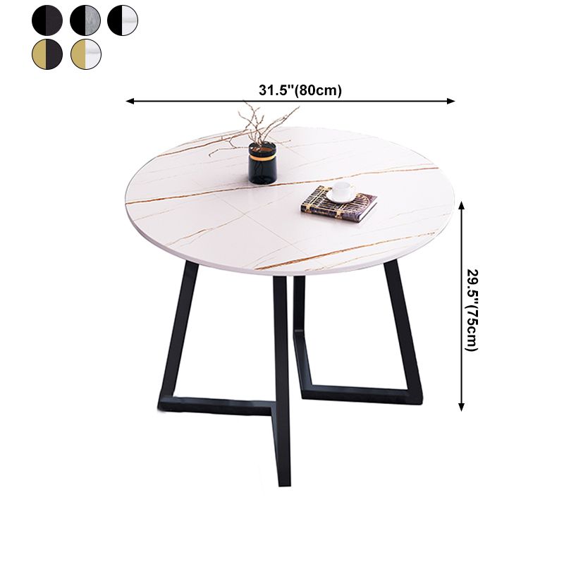 Round Traditional Luxury Dining Table Sintered Stone Table with Double Pedestal,31.5"L x 29.5"H