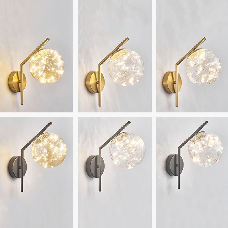 Wrought Iron LED Wall Lamp in Modern Creative Style Glass Globe Wall Light for Bedroom