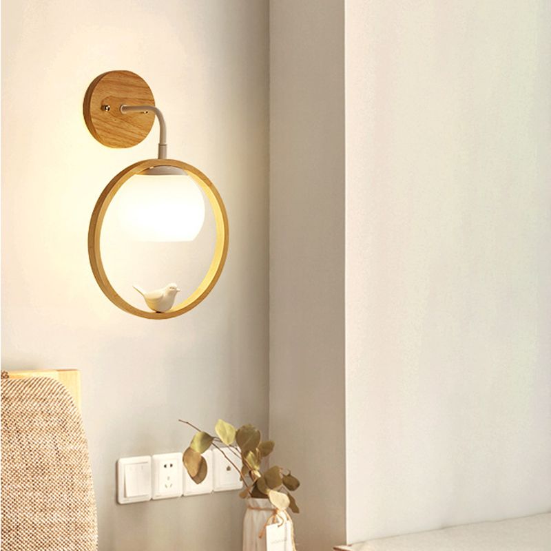 Single Beige/Brown Contemporary Style Wooden Unique Bathroom Vanity Light