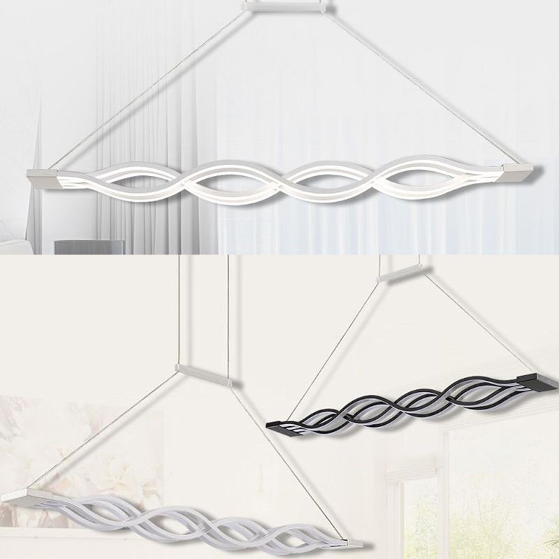 Wave Dinning Room Island Pendant Light Metal LED Contemporary Ceiling Pendant Light in White