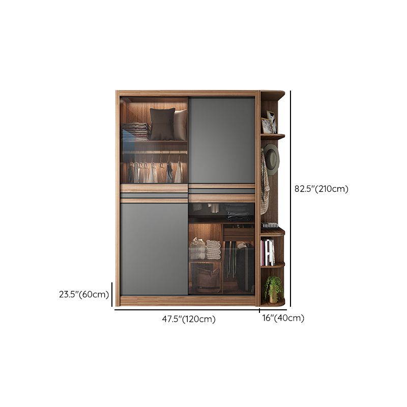 Brown and Gray Storage Cabinet Modern Sliding Door Cabinet with Drawers