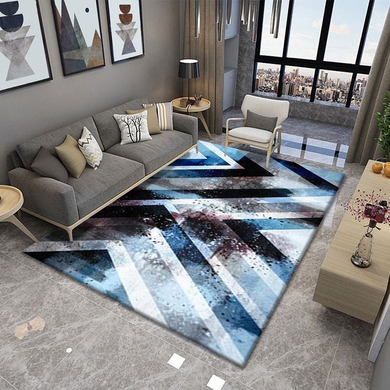 Simple Geometric Area Rug Minimalist Indoor Rug Washable Polyester Carpet with Non-Slip Backing